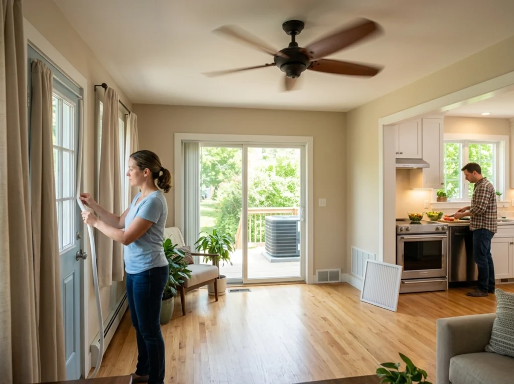 Homeowner reducing AC strain with heatwave cooling tips